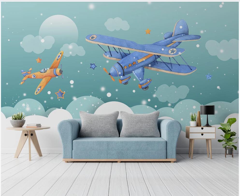 

custom photo mural 3d wallpaper Hand drawn cartoon blue sky airplane children room decor 3d wall muals wall paper for walls 3 d in rolls, Non-woven wallpaper