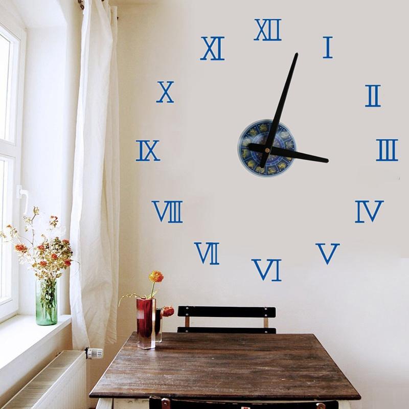 

12 Constellations Wall Sticker Clock 3D DIY Roman Numbers Acrylic Mirror Wall Clock Home Decor