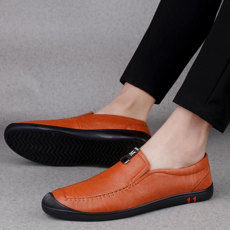 

Summer Men Casual Shoes Genuine Leather Loafers Men Breathable Moccasins Slip On Italian Boat Shoes Plus Size 37-45, Black