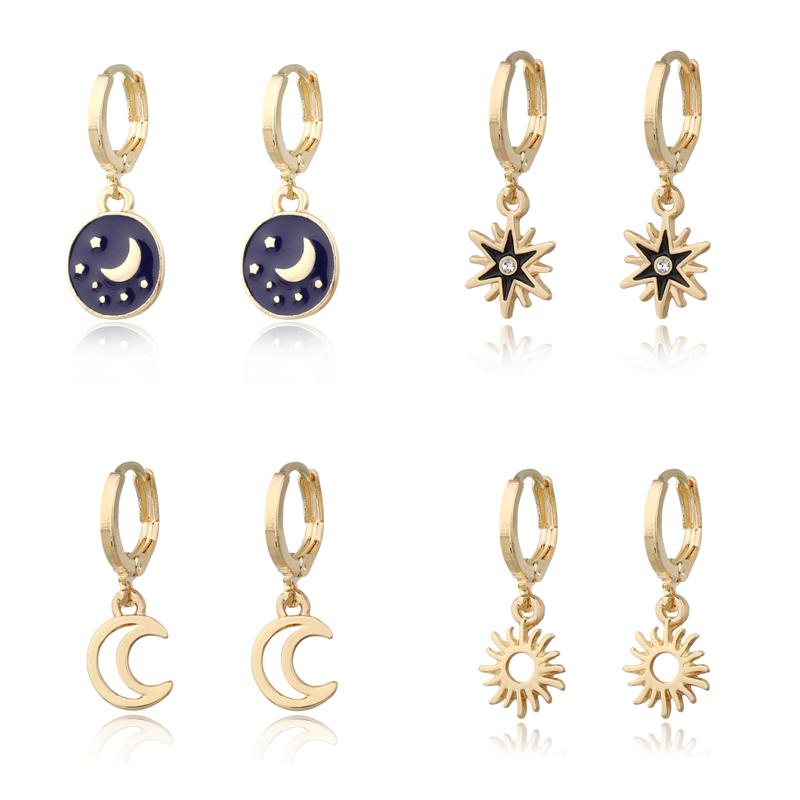 

Dayoff Korean Hollow Star Moon Sun Hoops Earrings for Women Steampunk Small Piecring Ear Ring Huggie Earrings Jewelry E499