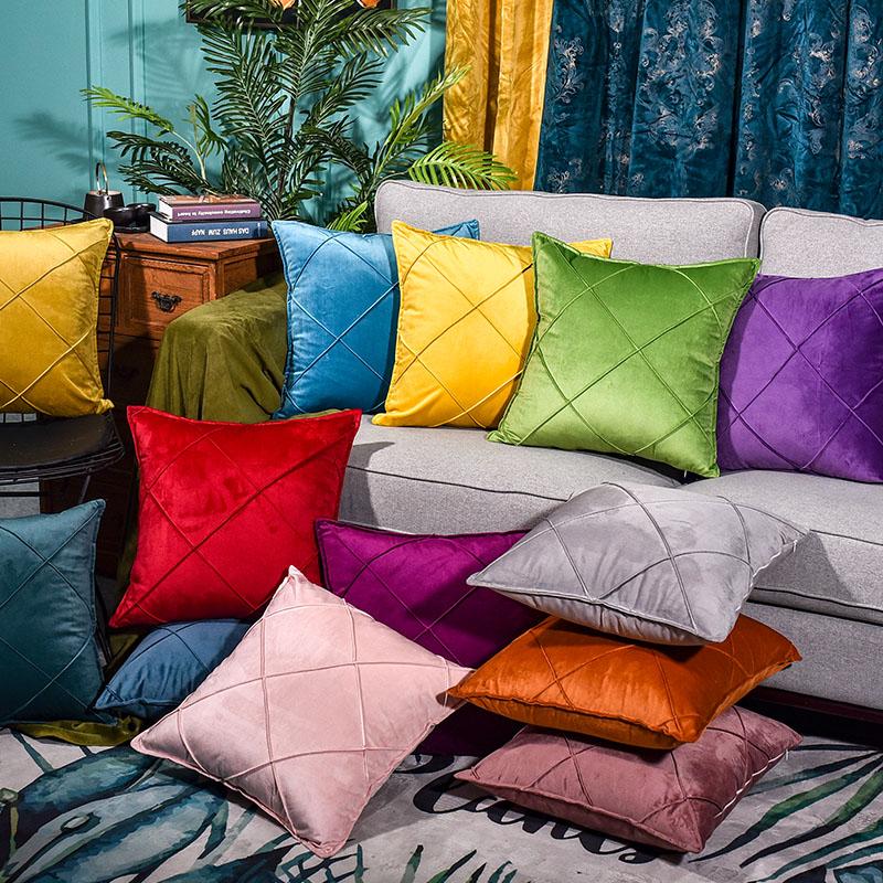 

Modern Fashion Color Candy Velvet Cushion Cover Blue Gray Yellow Pink Pillow Cover Pillowcase Home Decorative Sofa Throw Pillows