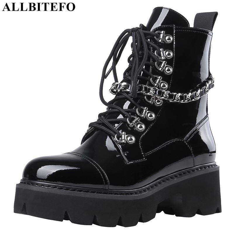 

ALLBITEFO natural genuine leather women boots motocycle boots Autumn Winter handsome girls ankle High quality, Plush inside