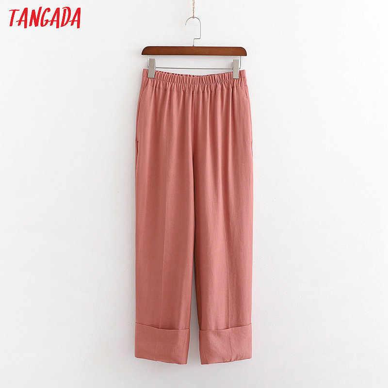 

Tangada fashion women solid suit pants trousers strethy waist pockets buttons office lady pants pantalon 1D203 201109, Pink