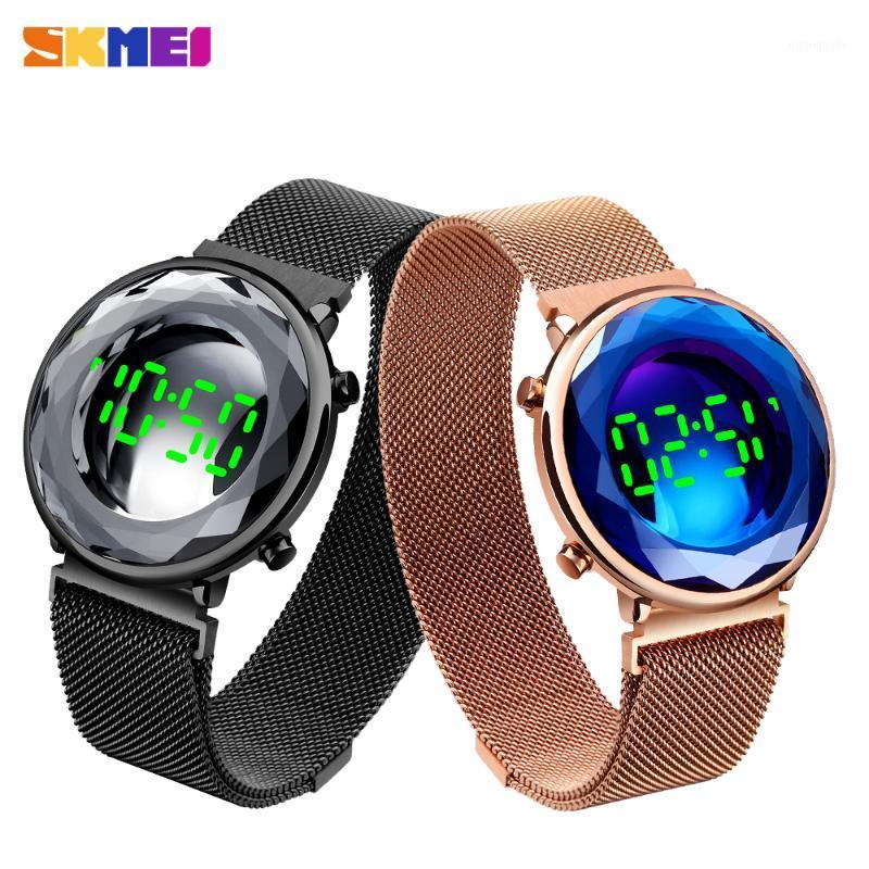 

SKMEI Women Digital Watch Fashion Ladies Dress Ladies Clock LED Light Waterproof Date Wristwatch Relogio Masculino1, Rose-blue-steel