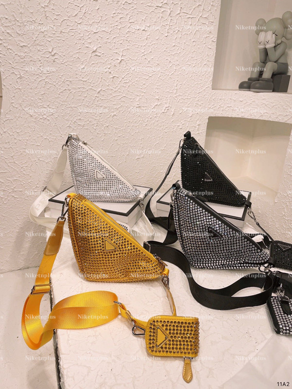 

Diamond Triangle Bag Hobo BlingBling Full Rhinestones Leather Shoulder Bags Diagonal Crossbody Luxury Designer Silver Handbags Women With Coin Purse Card Holder, #1