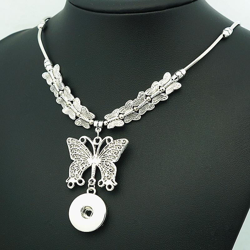 

New Fashion Beauty Butterfly Vintage Flowers Metal snap pendant necklace 50cm fit 12mm/18mm snap buttons jewelry1