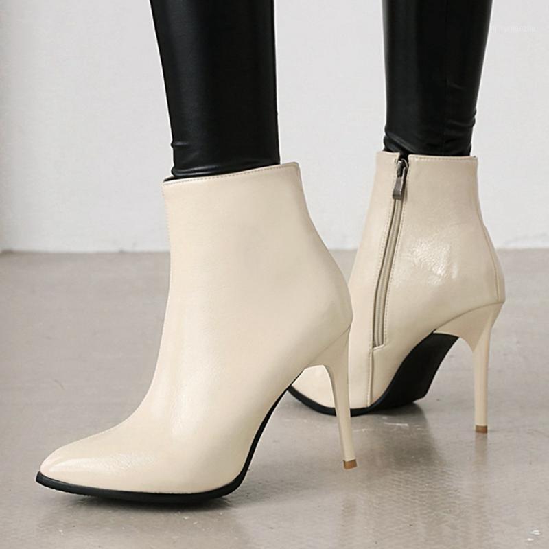 

Lapolaka New Large Sizes 45 Thin High Heels Fashionable Party Woman Shoes Zipper Pointed Toe Office Ladies Ankle Boots1, Beige