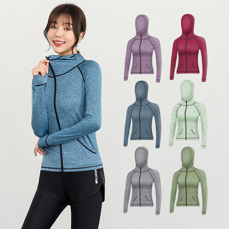 

Autumn and Winter New Sports Jacket Woman Fitness Gym Running Clothes Ladies Leisure Quick Dry Hooded Sportswear Thin Top Gray