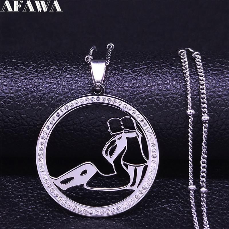 

Pendant Necklaces Family Mom And Girl Stainless Steel Crystal Chram Necklace Women Silver Color & Pendants Jewelry Cadenas N158S01