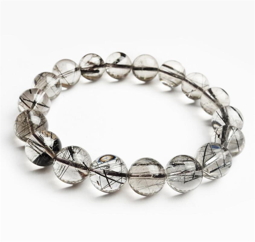 

12mm Genuine Black Natural Rutilated Quartz Bracelet Women Female Stretch Clear Crystal Round Bead Bracelet