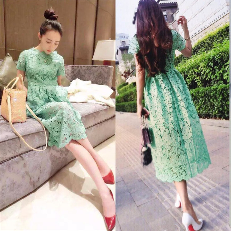 

2021 New Slash Robe Dark Blue Female Women's Neck Will See Elegant Short Sleeve in Thin Lace Dressed Woman Big Size Fy562 Aa4c, Red