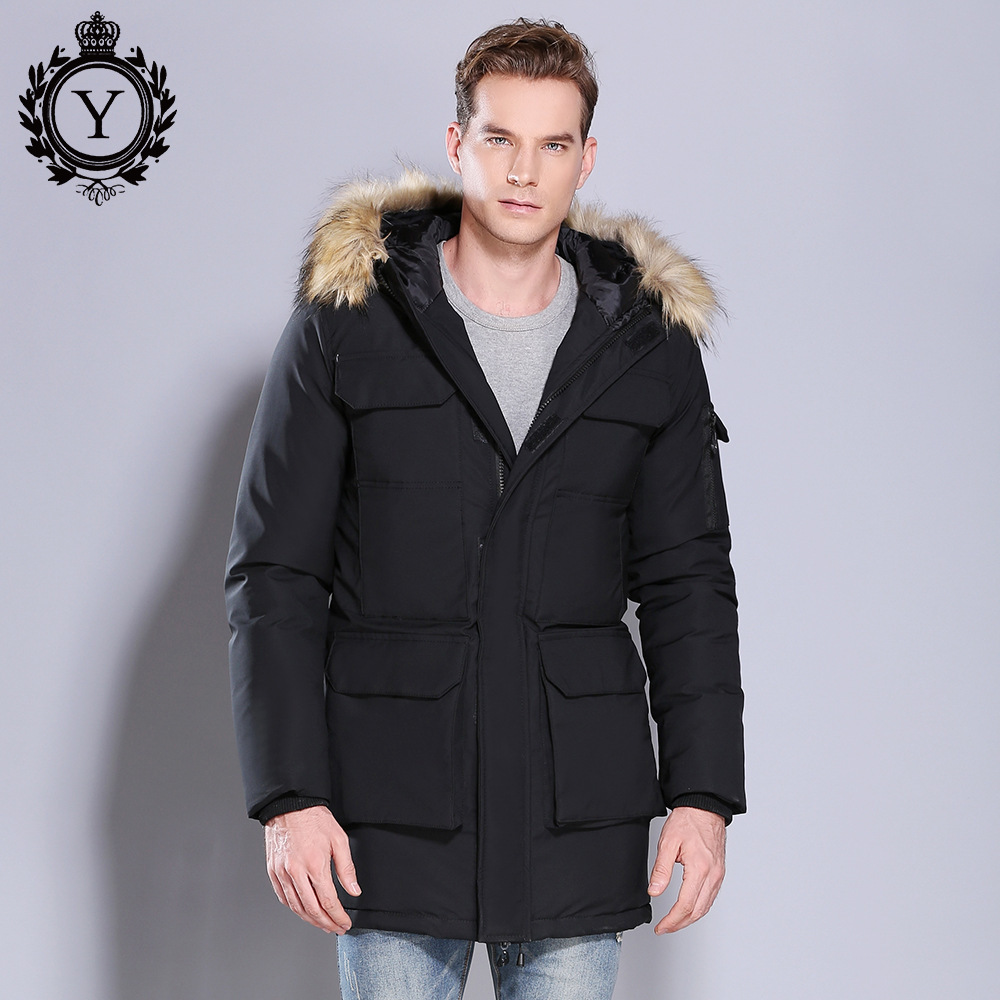 

2021 The New New Male Padded and Large Leather Collar with Medium-length Multi-pocket Hood Jacket 7d93, Black