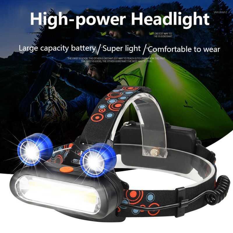 

New searchlight 3 LED frog eye headlight COB high power DC rechargeable headlamp outdoorcamping light with tail warning light1
