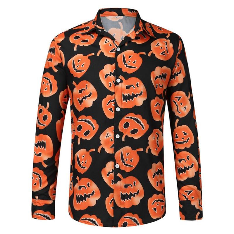 

Shirt men' shirt men' shirts Halloween shirts slim fit long sleeve casual long-sleeved lapel print, Orange