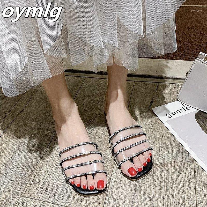 

2020 female Sandals Korean version transparent word drag female wild non-slip slippers women wear fashion slippers women Sandals1, Beige