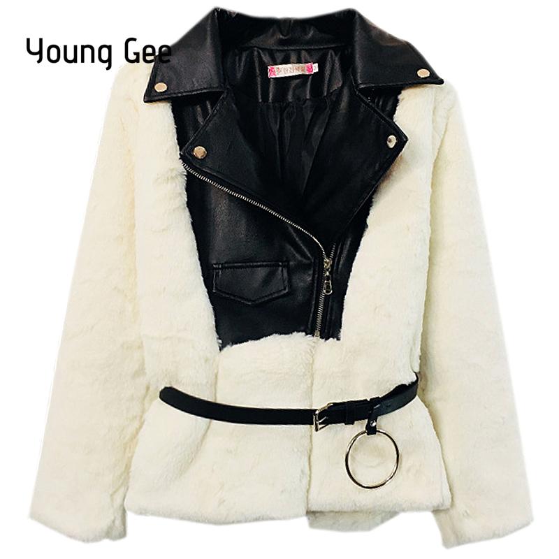 

Young Gee Winter Women Warm Slim Faux Fur PU Leather Coats Jackets Lady Thicken Luxury Fake Fur Black Gray Coats Outerwear, Beige