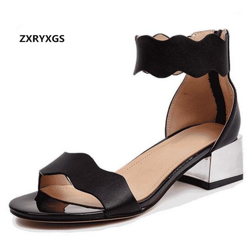

2020 New Top Cowhide Fish Mouth Open Toe Sandals Classic Fashion Sandals Thick Heel Comfort Summer Leather Slipper Women1, Black sandals