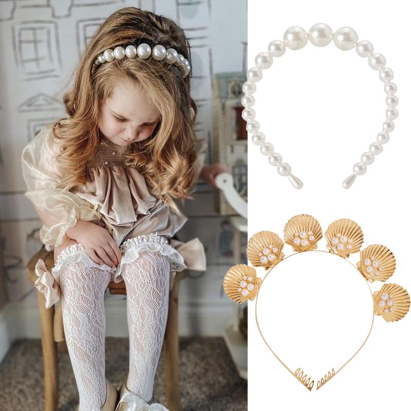 

Hair Accessories Princess Party Toddler Baby Girls Kids Hoop Pearls Bowtie Hairband Headwear Headdress Clips Lovely, Slivery;white