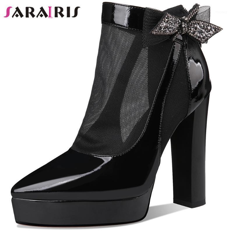 

SARAIRIS Sexy Female Genuine Leather Butterfly Knot Platform Boots High Heel Casual Office Boots Women Summer Shoes Woman1, Wine red