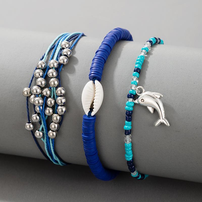 

Charm Bracelets HuaTang Boho Blue Strand Bead Shell Bracelet Set For Women Multilayer Braided Rope Dolphin Pendant Adjustable Lady Jewelry