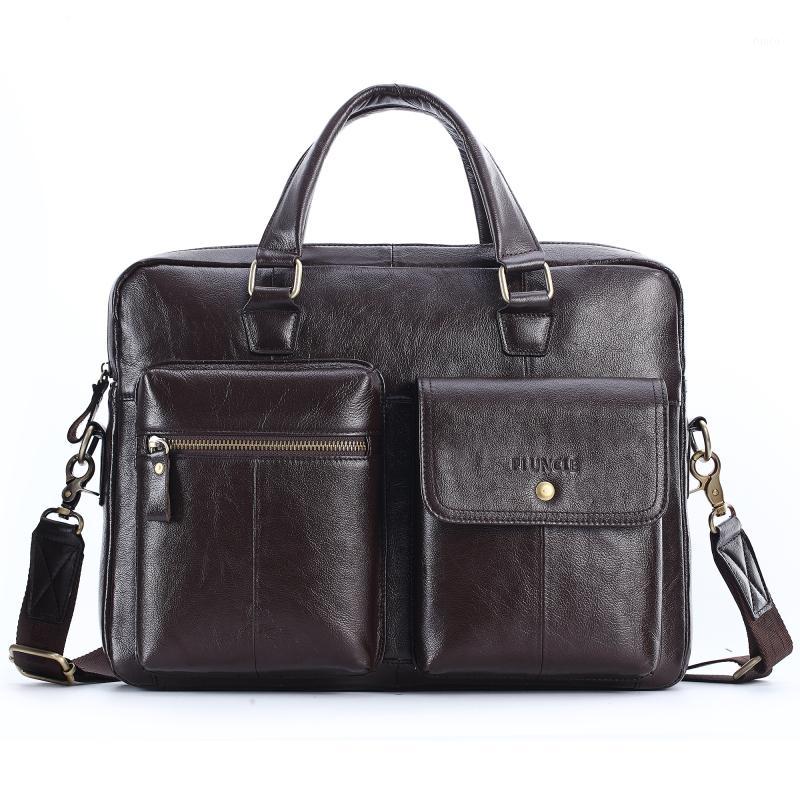 

Cow Genuine Leather Vintage Briefcase Messenger Bags 14inch Laptop Large Capacity Shoulder Bag Handbag Real Lether1, Black oil wax