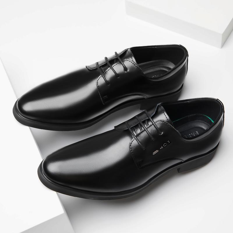 

New men's shoes business dress shoes men's breathable leather pointed toe Korean version of inner heightening1, Black