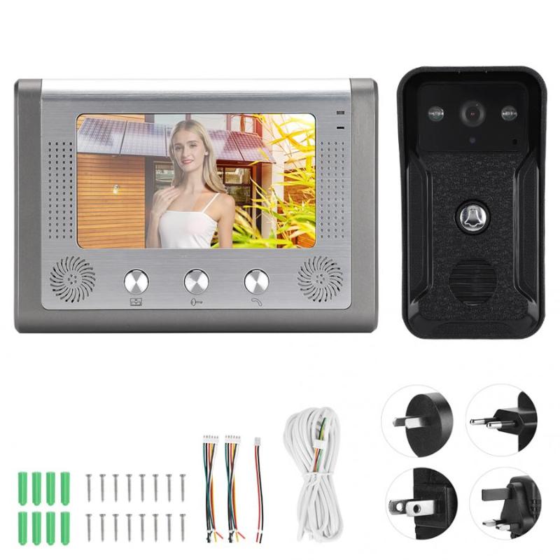 

7in TFT Video Door Phone Night Vision Wired Doorbell Rainproof 2-Way Audio Visual Intercom 100-240V