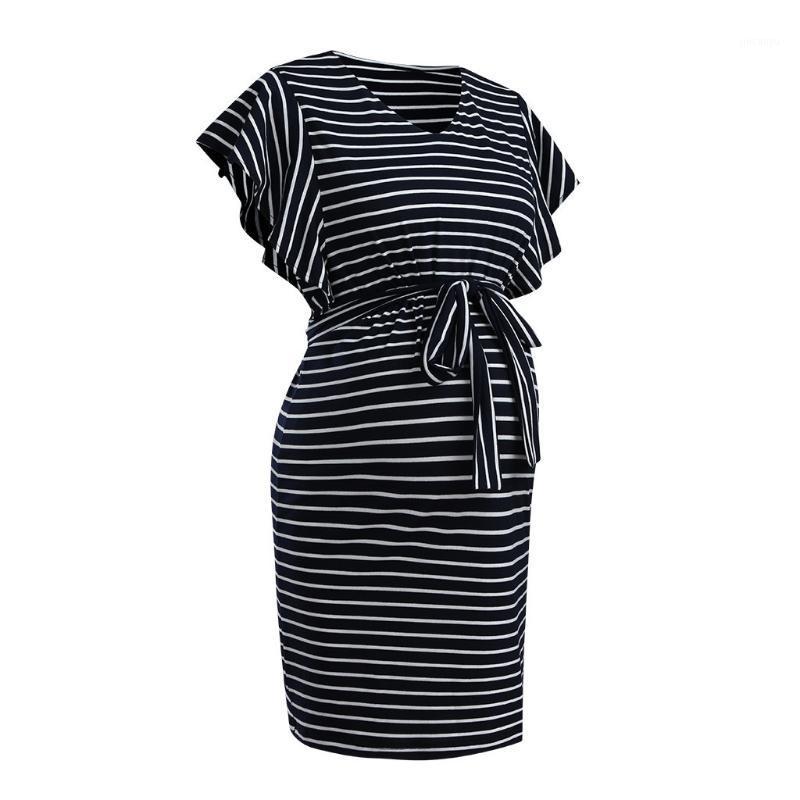 

Women Maternity Dresses Short Sleeve Stripe Maxi Dresses For Women Pregnant Summer Ladies Strapless Dress Vestidos1, Navy blue