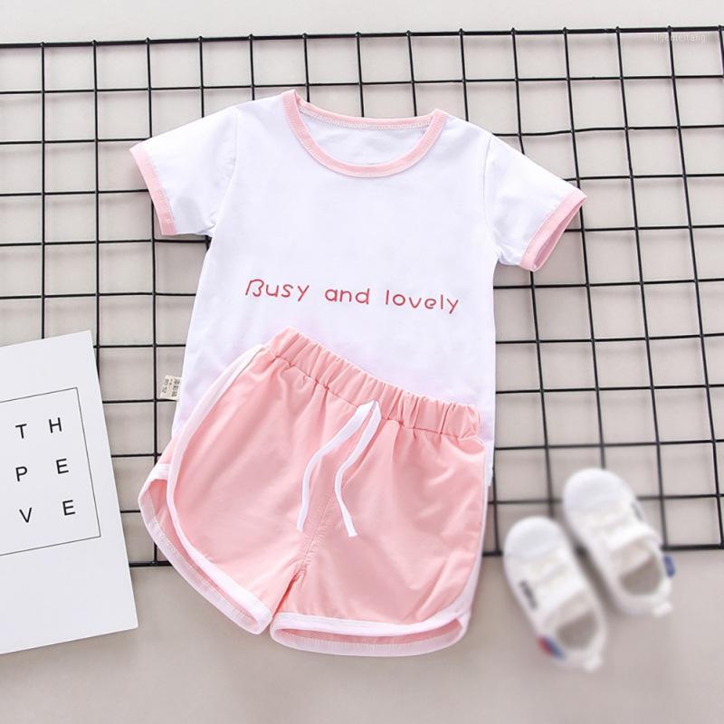 

Hot Summer Baby Girls Short Sleeve Letter Words Print Tops+Shorts Children Casual Outfits Sets1, Yellow