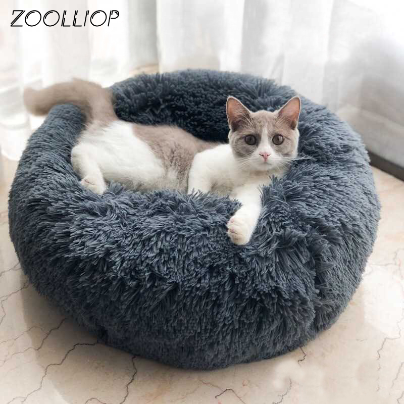 

Round Plush Cat Bed House Soft Long Plush Best Pet Dog Bed For Dogs Products Nest Winter Warm Sleeping Cat Pet Mat House, 10
