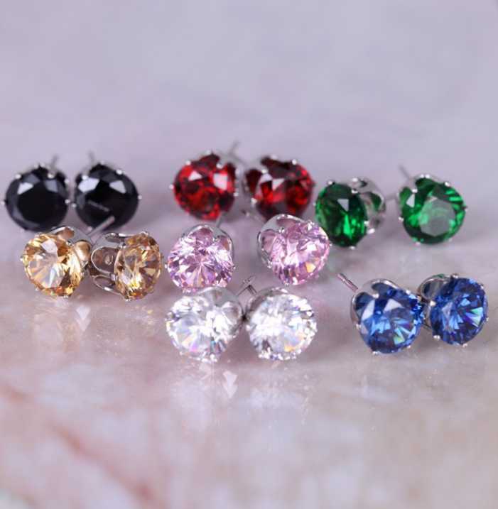 

XYX003 Round Multi-color Crystal Stones Earring Studs Elegant Fashion Women Jewelry Girl Gifts Silver