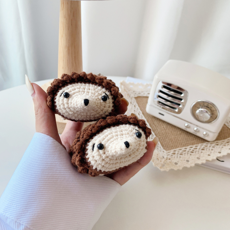 

Cute Knitted Plush Hedgehog Wireless Earphone Case for AirPods 2 for Apple Air Pods 1 Cover Earpods Protector Accessories Capa, A for airpods 1/2