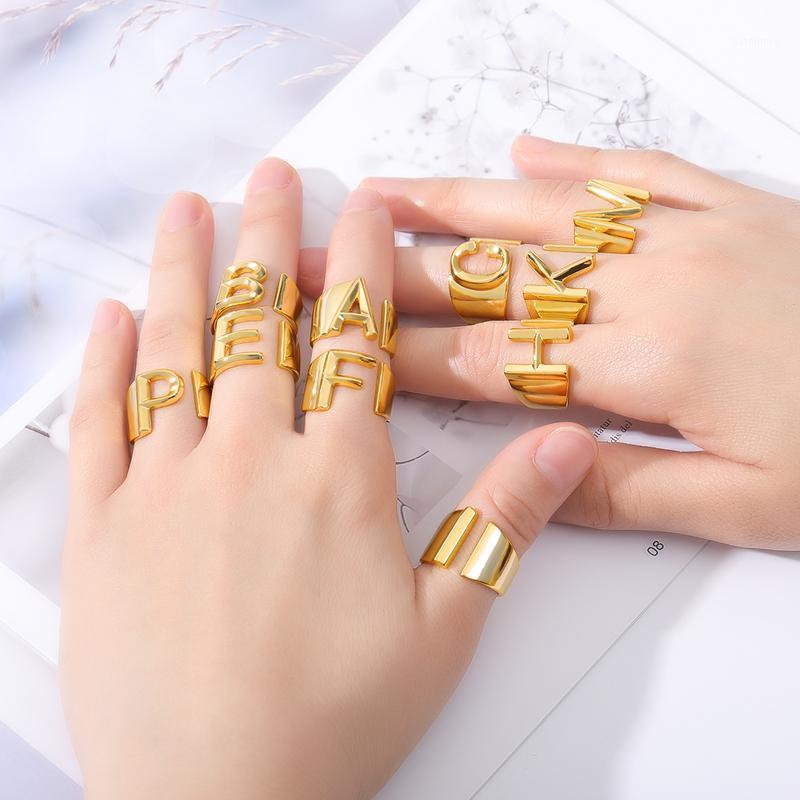 

Simple A-Z Initial Ring Stainless Steel Steampunk Alphabet Jewelry Adjustable Chunky Ring BFF Gifts Thumb Accesorios Mujer1