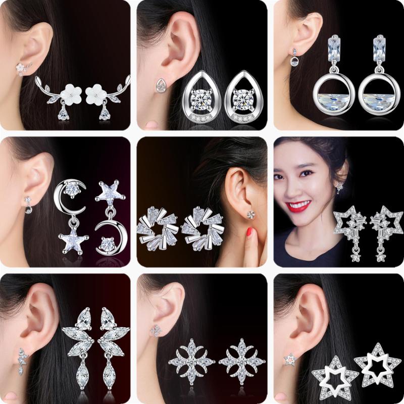 

Stud NEHZY 925 Sterling Silver Jewelry High Quality Cubic Zirconia Retro Fashion Woman Star Flower Hollow Earrings 14 Models