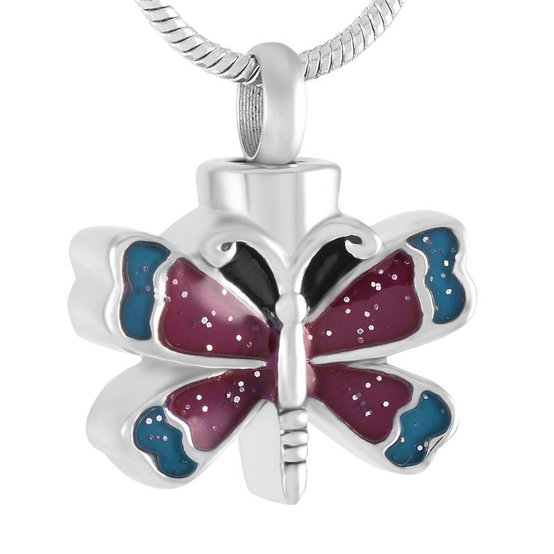 

IJD9353 Stainless Steel Cremation Tricolor Butterfly Memorial Necklace Pendant for Ashes Urn Charm Gifts For Women Jewelry