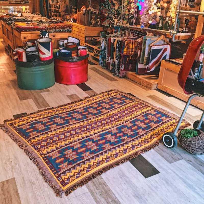 

Retro Carpet Geometric Cotton Knitted Blanket Sofa Towel Decorative Prayer Rug Carpet Tapete Banheiro Mat Carpets 130x1701, 1pcs