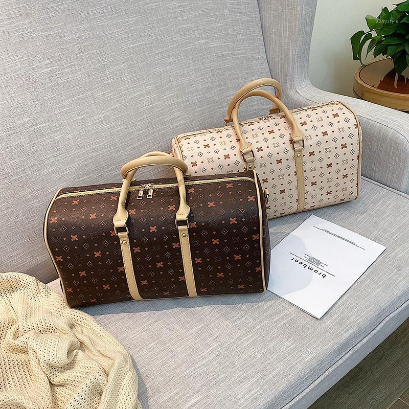 

Travel bag ladies sports bag fitness PU material handbag multi-function short-distance luggage1, Beige