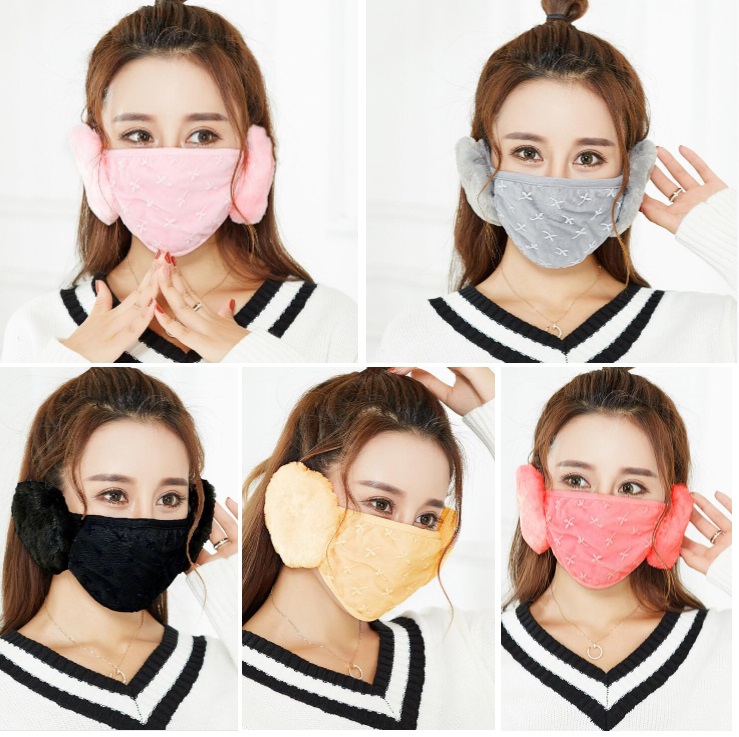 

Autumn Winter Face Mask Cover Plush Ear Protective Thick Warm Masks 2 In 1 Mouth-Muffle Earflap For Ladies Girls Mouth Mask HWF2752