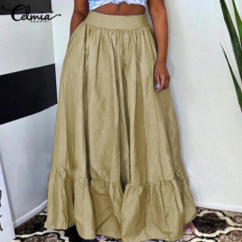 

Women' Stylish Skirts Celmia Autumn Sexy High Waist Vintage Ruffles Maxi Skirts Casual Loose High Waist Solid Long 5XL, Black