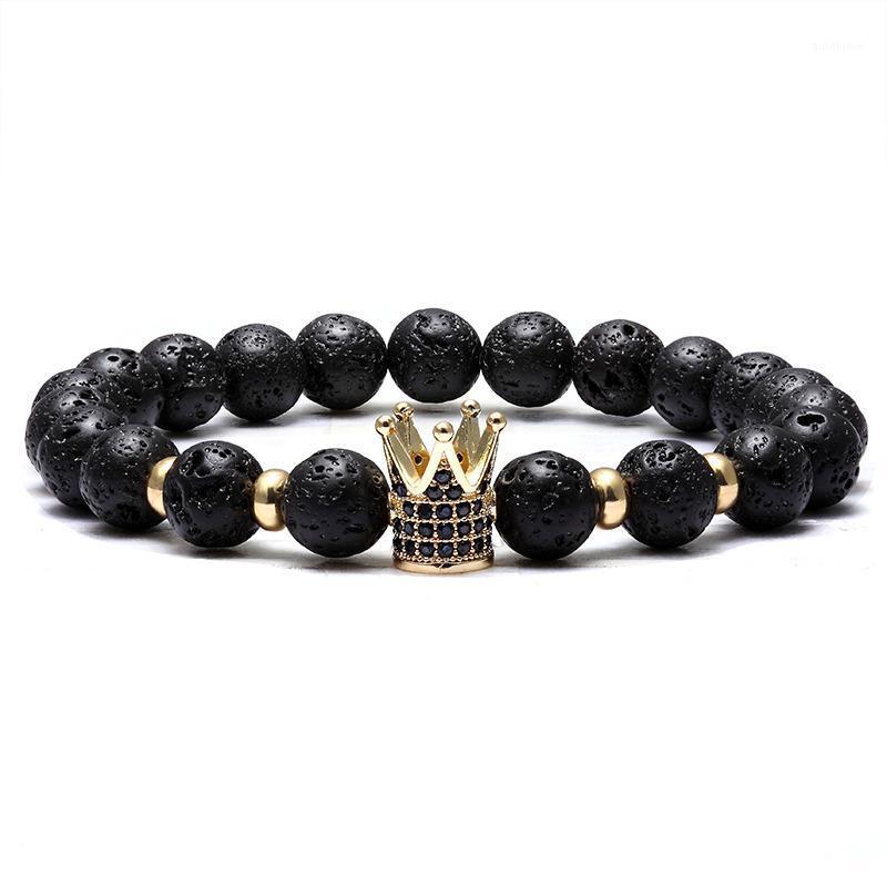 

LIVVY High quality gold black crown hematite bead bracelet ladies men's natural stone CZ crown beaded bracelet gifts1