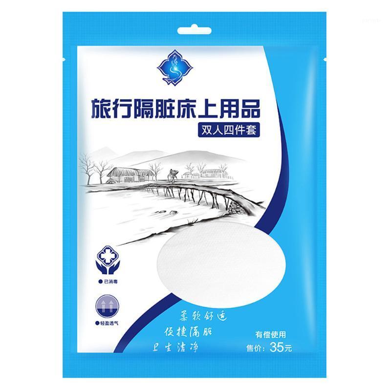 

1 Set Solid Plastic Breathable Disposable Travel Sheets + Pillowcases + Duvet Cover 4 PCS Travel Hotels Essential Supplies1, White
