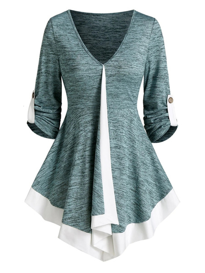 

2021 New Women' Blouse Spring Fashion Long Neck Pointed Tops Colorful Space Female Impression Shirt Pullovers Top MDPT, Blue