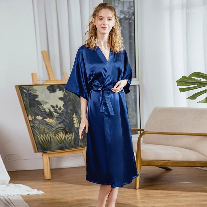 

Robe silk Sleepwear Casual Bathrobe High-end pajamas Silky Bridal Wedding Nightgown Nightwear Female Lingerie pure color1