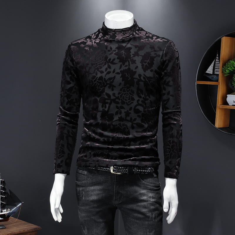 

2022 new tops spring and autumn long-sleeved printed t-shirt men's cotton trend slim round neck gold velvet men's summer elastic bottoming shirt, Extra amount