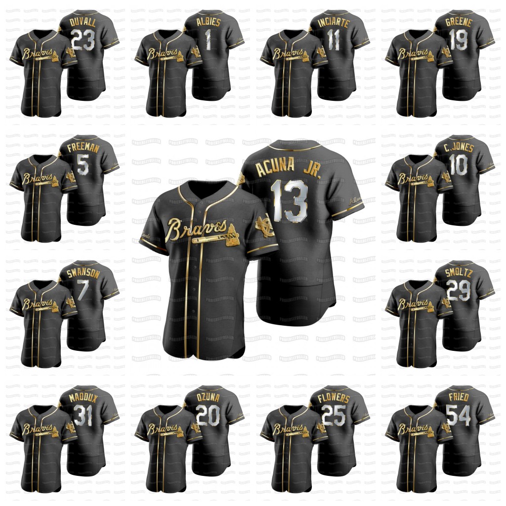 

Ronald Acuna Jr. 2020-21 Black Golden Edition Marcell Ozuna Jersey Ozzie Albies Austin Riley Freddie Freeman Dansby Swanson Greene Donaldson, Youth s-xl