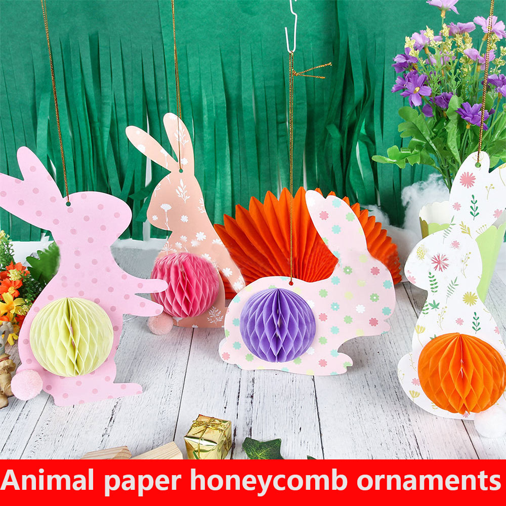 

New cartoon bunny honeycomb spiral hanging flag pull flag Easter theme flag holiday party banner decoration