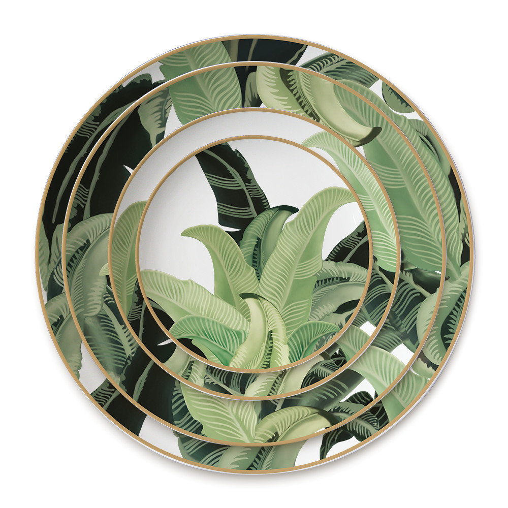 

2021 Tropic banana leaf wedding plates tableware ceramic china dinner set dishes