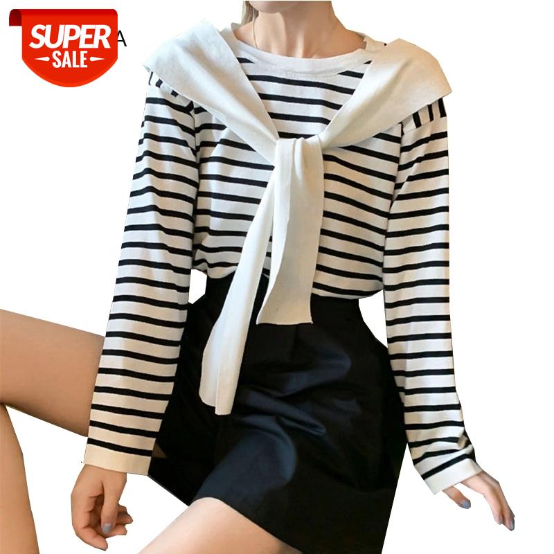 

Harajuku Striped Women T Shirts O-neck Long Sleeve Female T-shirts Tops Autumn Spring Ladies Girls Tshirt Casual Woman Tee Tops #ja3G, White