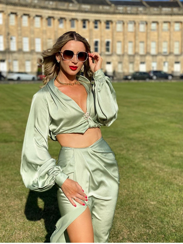

New Womens Dresses Two-piece Suit Girl Long Sleeves Clothes Sexy Fashion Leisure Suit Female Summer Loose Emboitement Skin-friendly 2021, Green