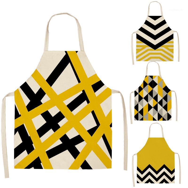 

Aprons 1 Pcs Yellow Geometric Kitchen For Women Cotton Linen Bibs Household Cleaning Pinafore Home Cooking Apron1